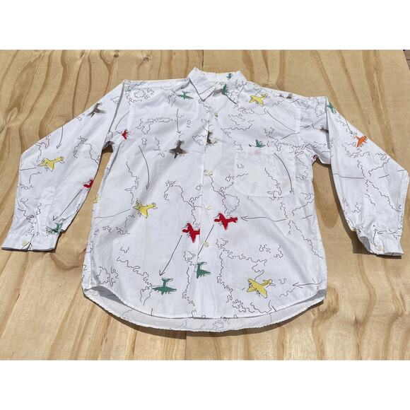 PAUL SMITH Plane Design Button Down Front Long Sleeve Shirt Men's White SIZE OS - Picture 1 of 4